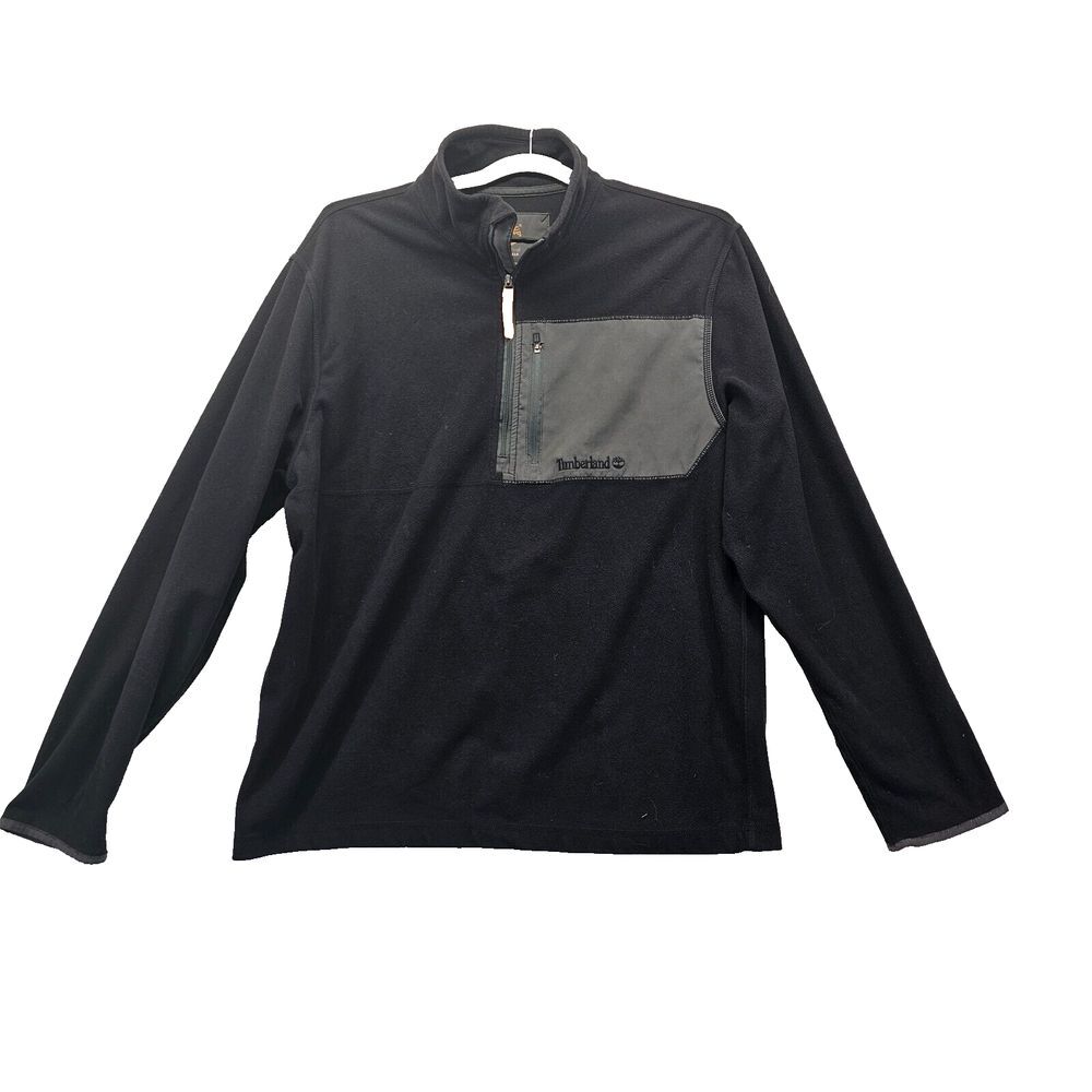 Timberland 1/4 Zip Fleece Jacket Mens Large Black Long‎ Sleeve Mock Neck Pro
